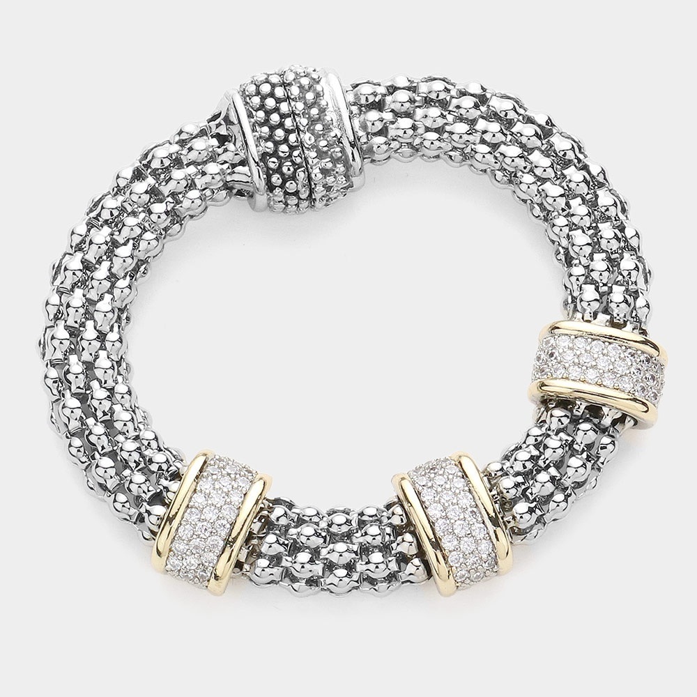 14K GP Three Stations of CZ Magnetic Closure Bracelet